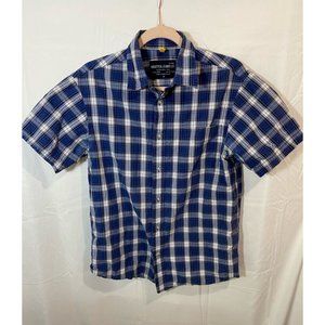 Nautica Button Up Up Shirt Adult Medium Blue‎ White Plaid Short Sleeve Mens.